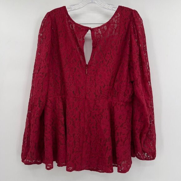 Torrid Plus Women's Peplum Lace Long Sleeve Lined Red Top 2X - Picture 5 of 10